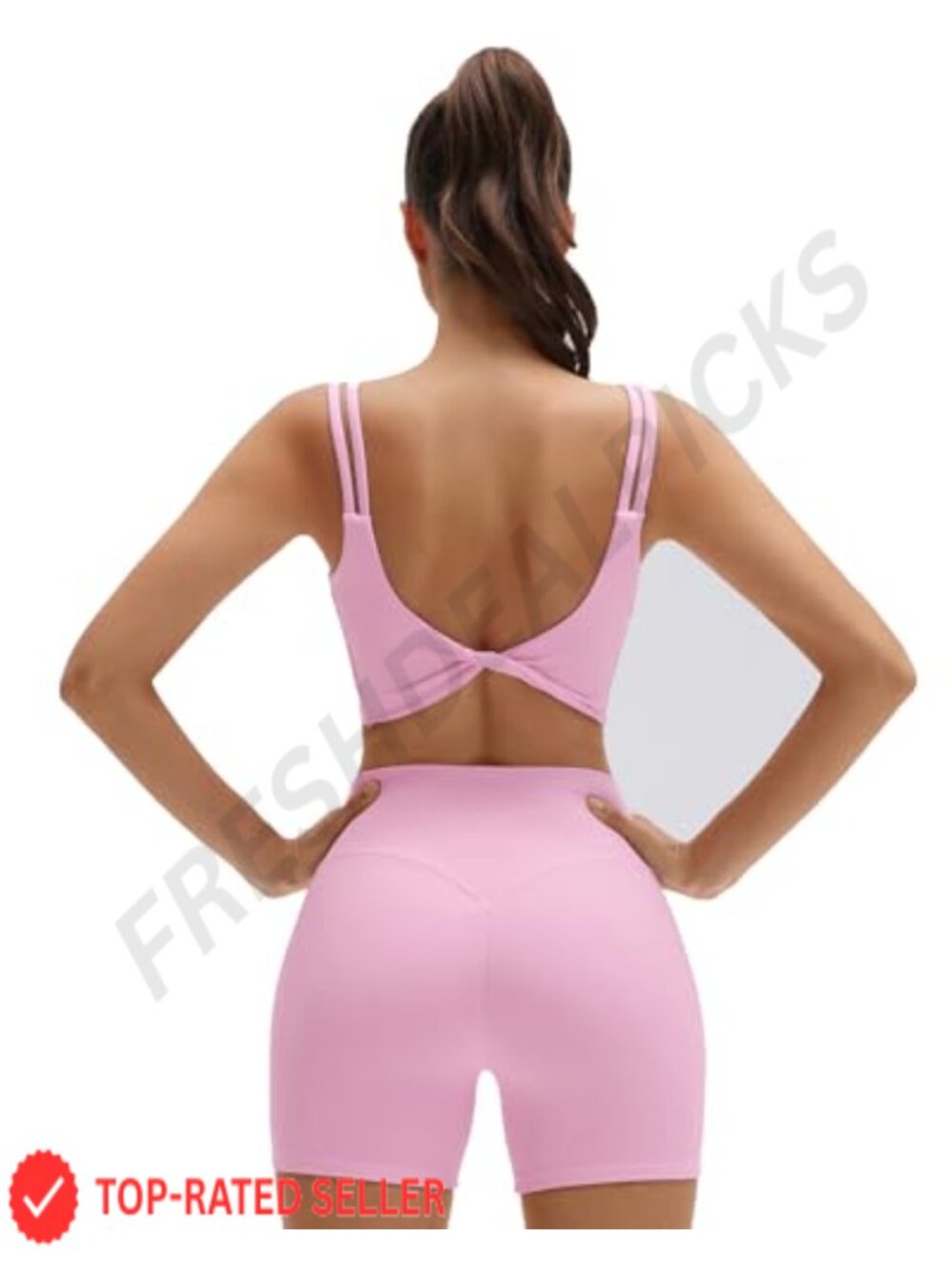 2 Piece Workout Set Twist Back Cami Bra & Biker Shorts Nylon Elastane
